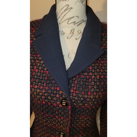 LUCA LUCA Size 44 EUR 100% WOOL Navy Blue Italian Tweed Ladies Blazer Size 8 US - Picture 3 of 11
